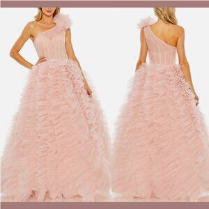 NEW $998 Mac Duggal [ 2 ] Corset One Shoulder Glitter Tulle Gown Light Pink Q754